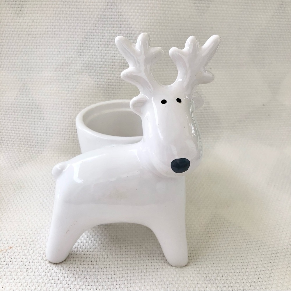 White Ceramic Reindeer Planter Christmas Holiday winter tea light plants NWT